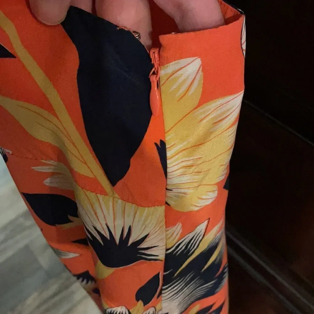 J Crew Tropical Silk Hibiscus Coral Twist Back Sundress